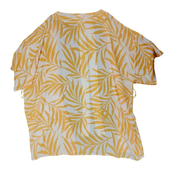 Maison Du Soir Kimono Robe M L Women Short Cream Peach Leaves Silky Tie Waist - Picture 3 of 10